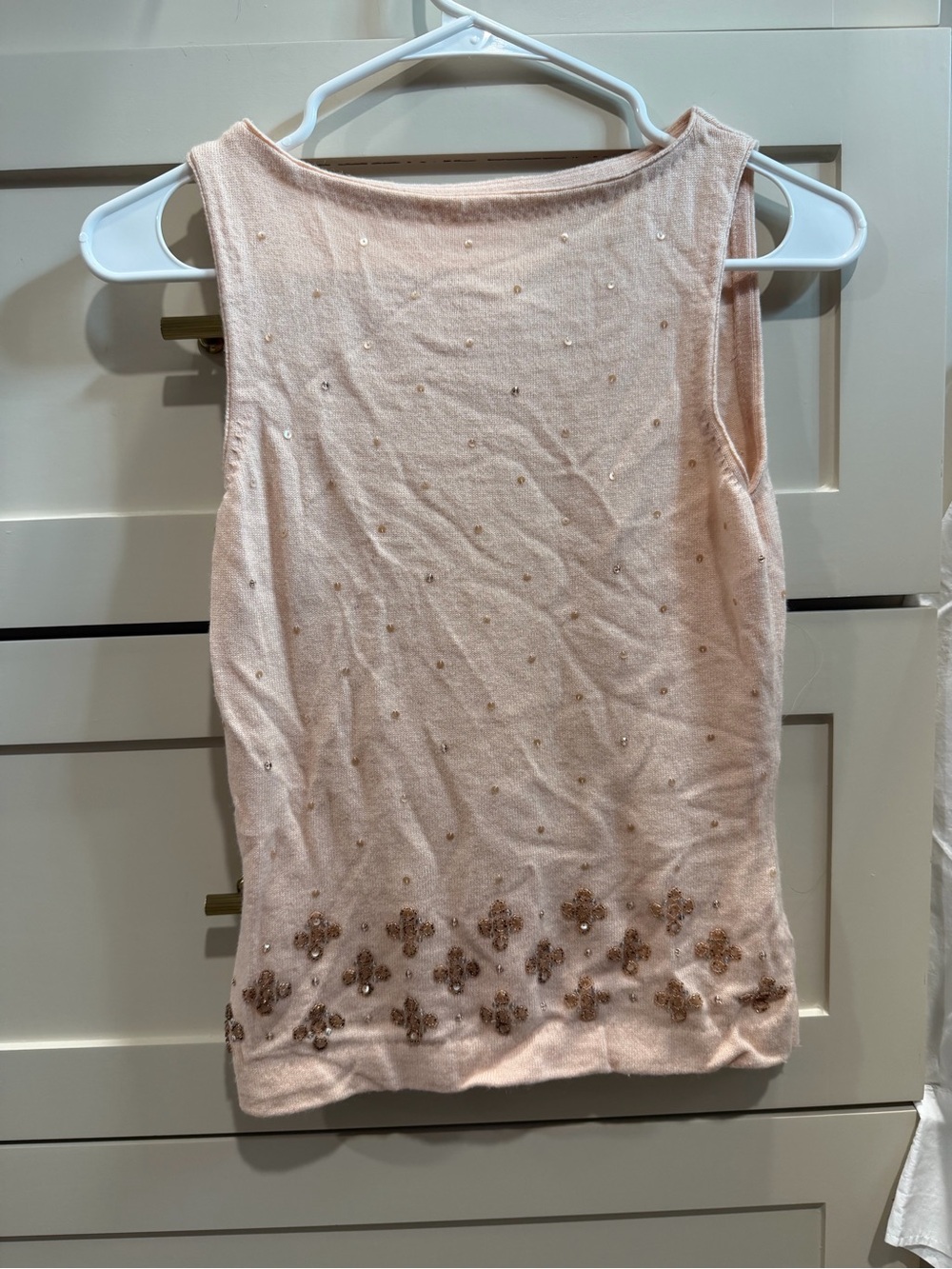 Ann Taylor Pale Pink Beaded Sleeveless Tank